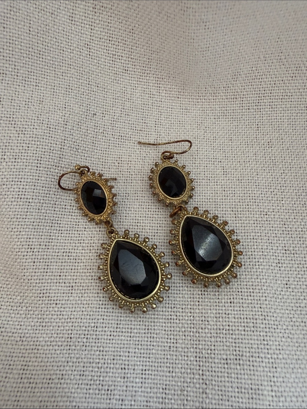 Gold-Tone Black Teardrop Dangle Earrings